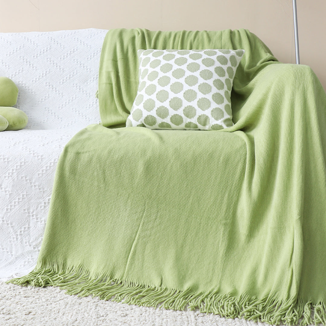 SOGA Green Acrylic Knitted Throw Blanket Solid Fringed Warm Cozy Woven Cover Couch Bed Sofa Home Decor - Cafe Supply