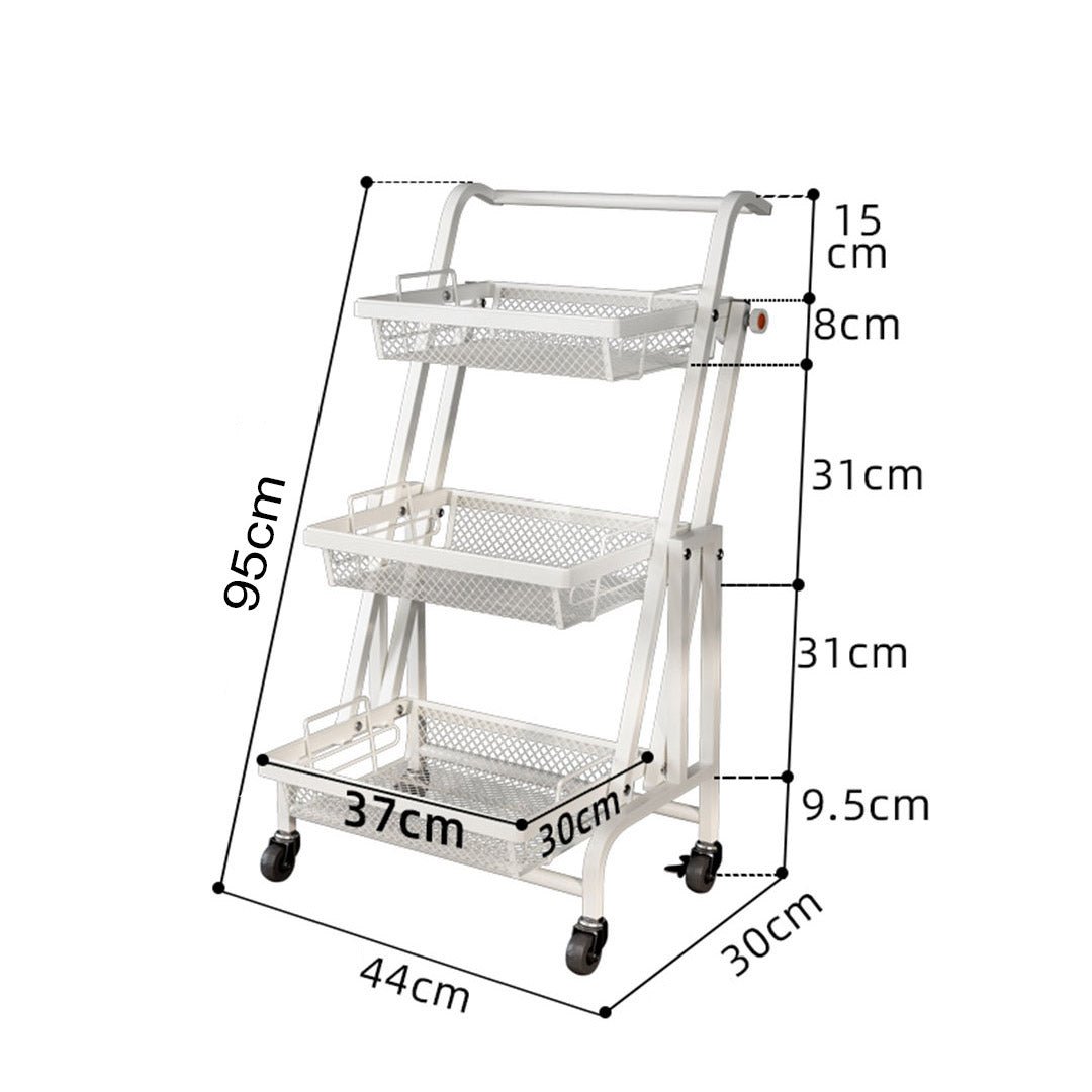 SOGA 3 Tier Steel White Adjustable Kitchen Cart Multi-Functional Shelves Portable Storage Organizer with Wheels - Cafe Supply