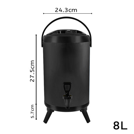 SOGA 2X 8L Stainless Steel Insulated Milk Tea Barrel Hot and Cold Beverage Dispenser Container with Faucet Black - Cafe Supply