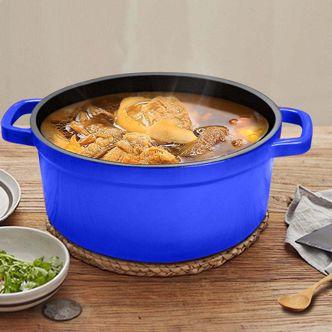 SOGA 2X Cast Iron 24cm Enamel Porcelain Stewpot Casserole Stew Cooking Pot With Lid Blue - Cafe Supply