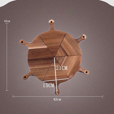 SOGA 2X  6 pcs Brown Round Divisible Wood Pizza Server Food Plate Board Pizza Paddle Cutting Board Home Decor - Cafe Supply