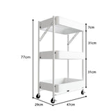 SOGA 2X 3 Tier Steel White Foldable Kitchen Cart Multi-Functional Shelves Portable Storage Organizer with Wheels - Cafe Supply