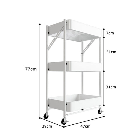 SOGA 2X 3 Tier Steel White Foldable Kitchen Cart Multi-Functional Shelves Portable Storage Organizer with Wheels - Cafe Supply