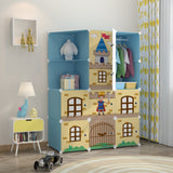 SOGA 10 Cubes Blue Castle Print Portable Wardrobe Divide-Grid Modular Storage Organiser Foldable Closet - Cafe Supply