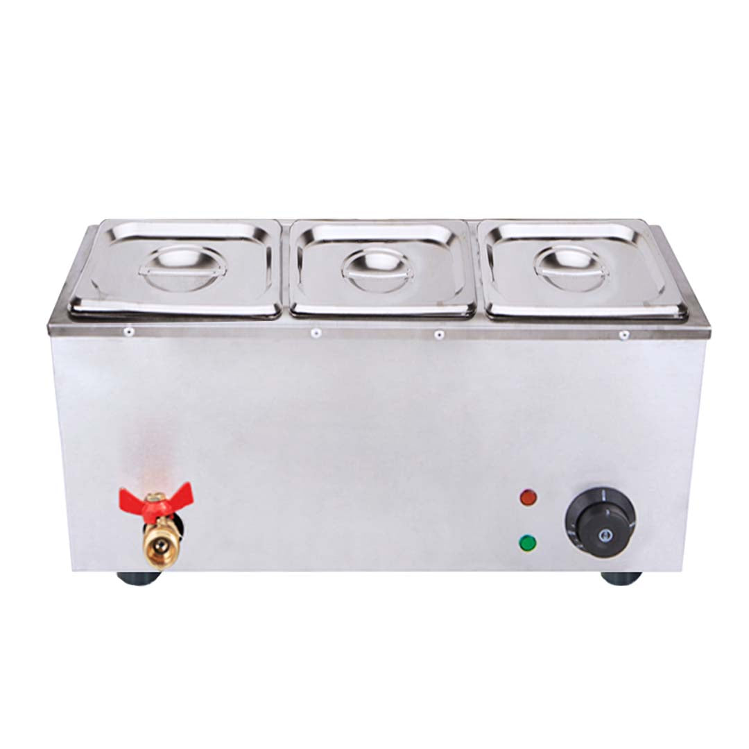 SOGA Stainless Steel 3 X 1/2 GN Pan Electric Bain-Marie Food Warmer with Lid - Cafe Supply