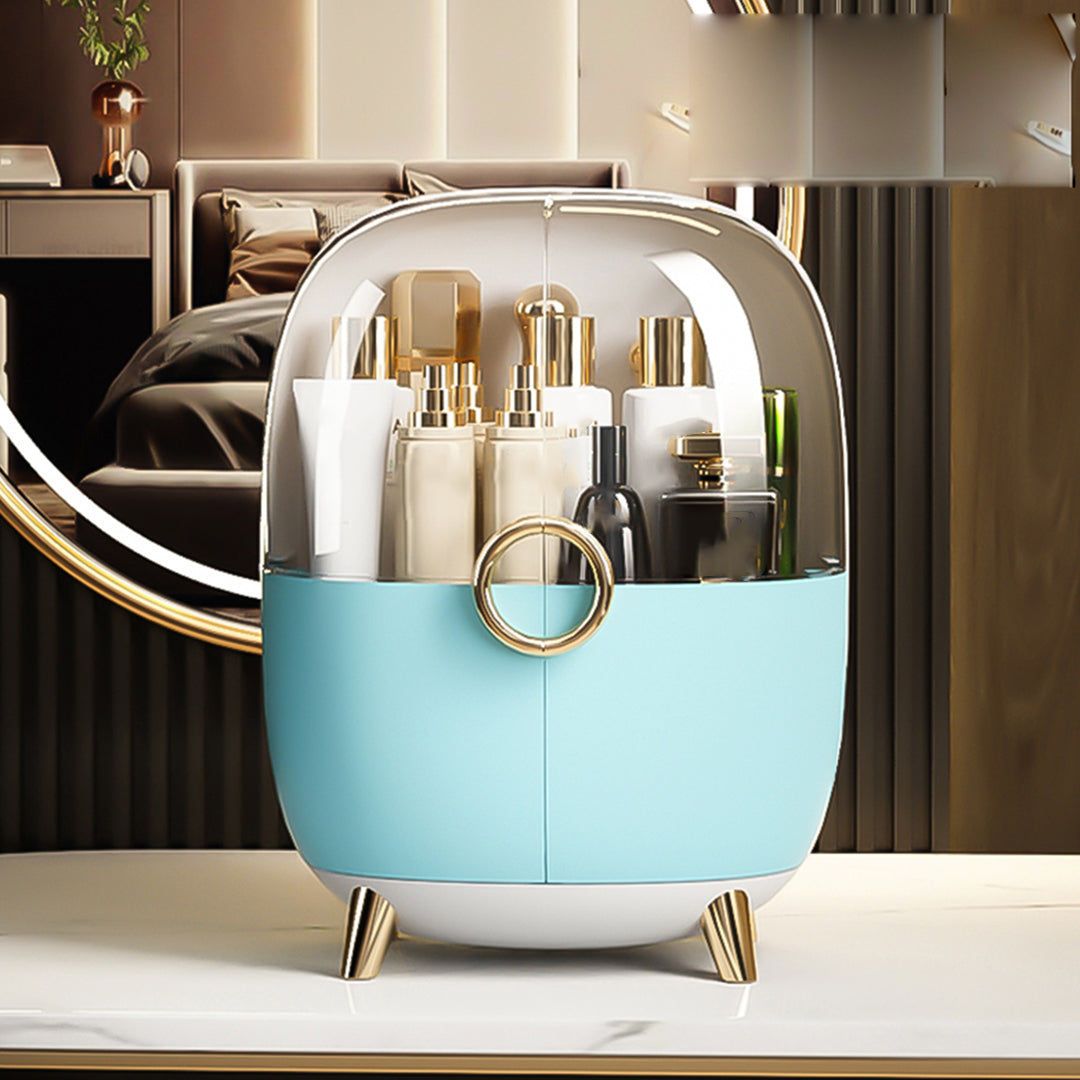 SOGA 2X Blue Transparent Countertop Makeup Organiser Cosmetic Storage Waterproof Dustproof Bathroom Skincare Holder with Lid - Cafe Supply