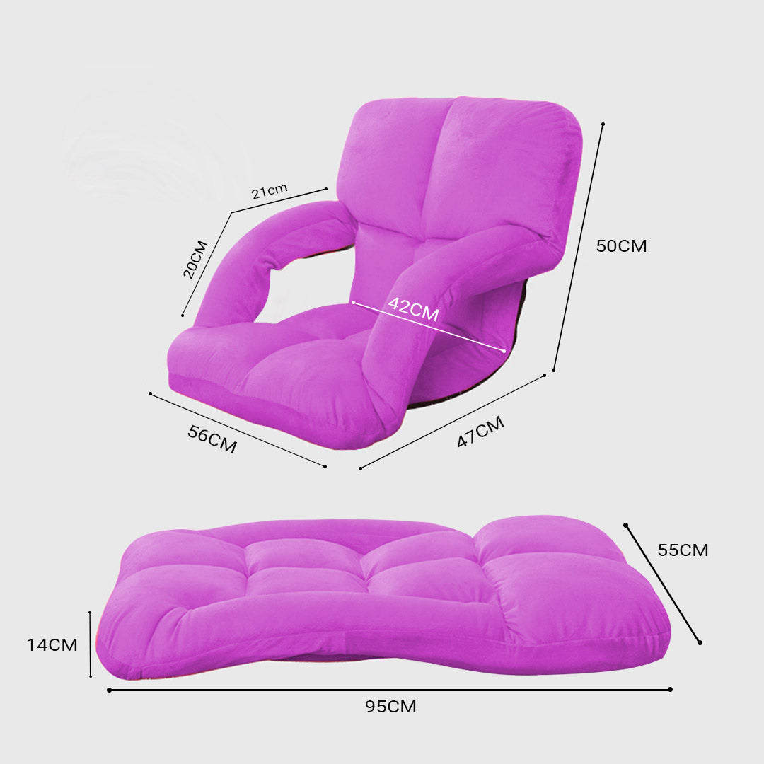 SOGA  Foldable Lounge Cushion Adjustable Floor Lazy Recliner Chair with Armrest Purple - Cafe Supply