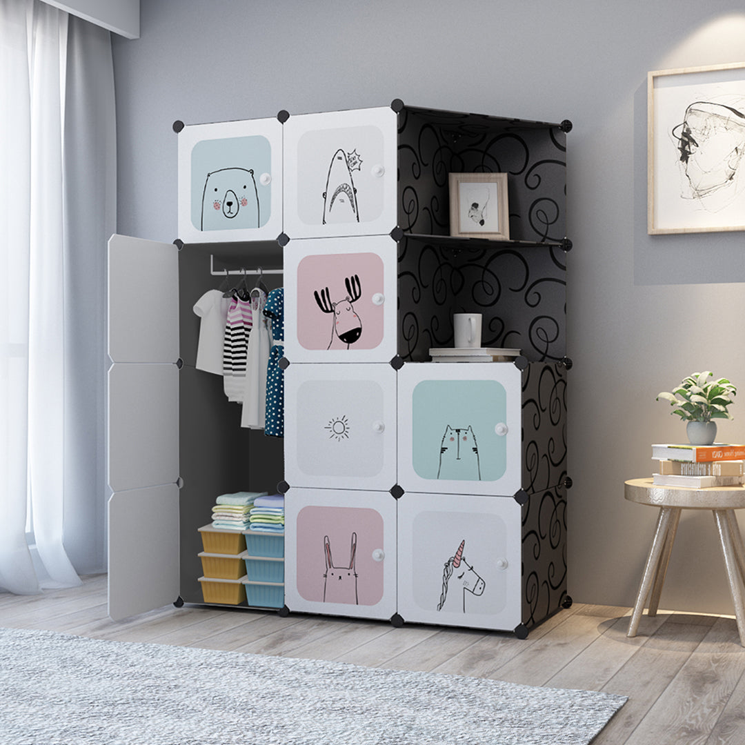 SOGA 10 Cubes Black Portable Wardrobe Divide-Grid Modular Storage Organiser Foldable Closet with Doors - Cafe Supply