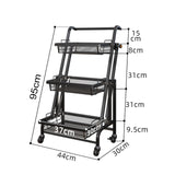 SOGA 3 Tier Steel Black Adjustable Kitchen Cart Multi-Functional Shelves Portable Storage Organizer with Wheels - Cafe Supply