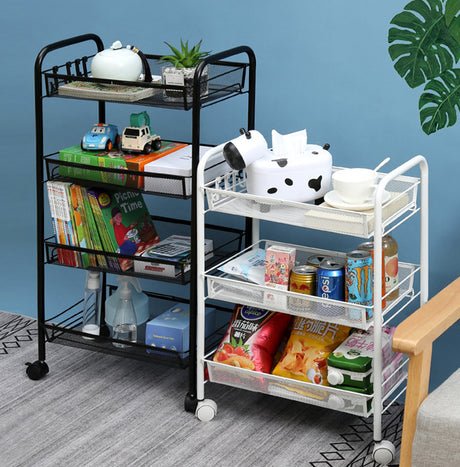 SOGA 2X 3 Tier Steel Black Bee Mesh Kitchen Cart Multi-Functional Shelves Portable Storage Organizer with Wheels - Cafe Supply