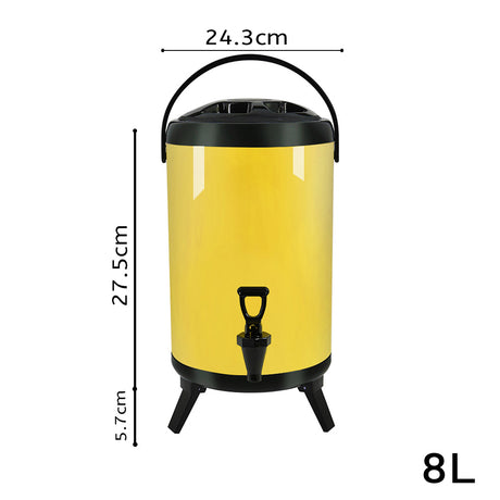 SOGA 2X 8L Stainless Steel Insulated Milk Tea Barrel Hot and Cold Beverage Dispenser Container with Faucet Yellow - Cafe Supply
