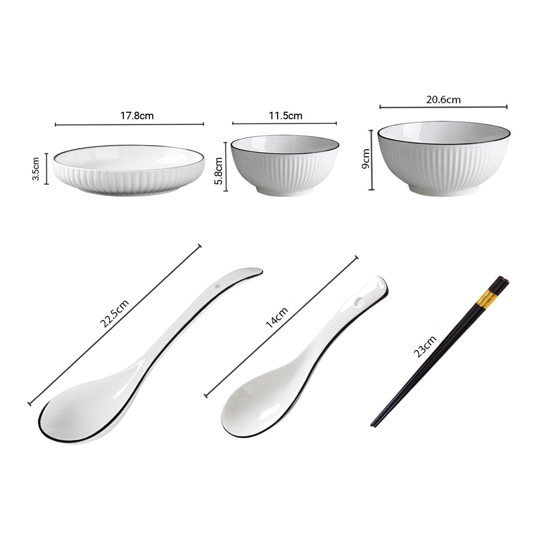 SOGA White Japanese Style Ceramic Dinnerware Crockery Soup Bowl Plate Server Kitchen Home Decor Set of 7 - Cafe Supply