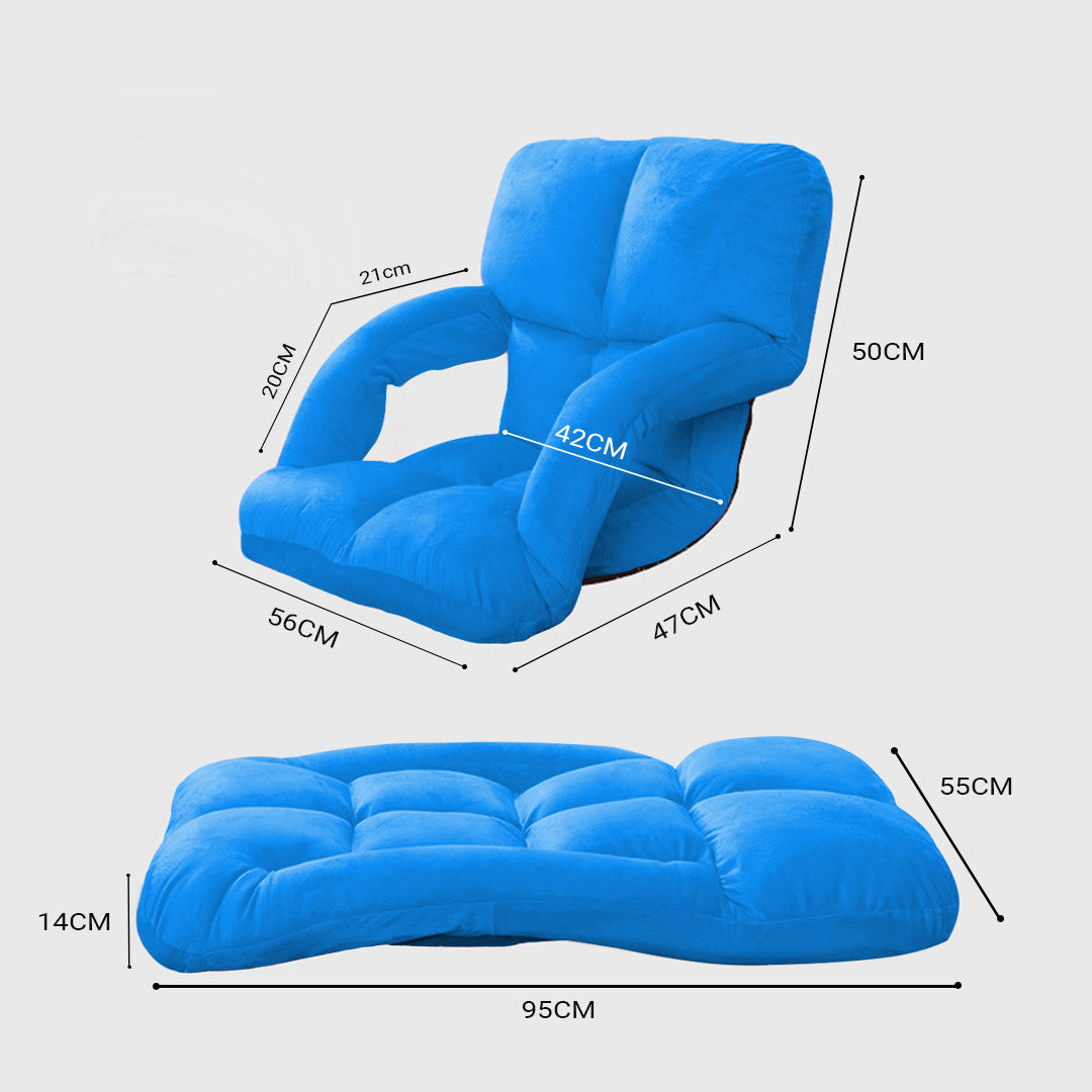 SOGA Foldable Lounge Cushion Adjustable Floor Lazy Recliner Chair with Armrest Blue - Cafe Supply