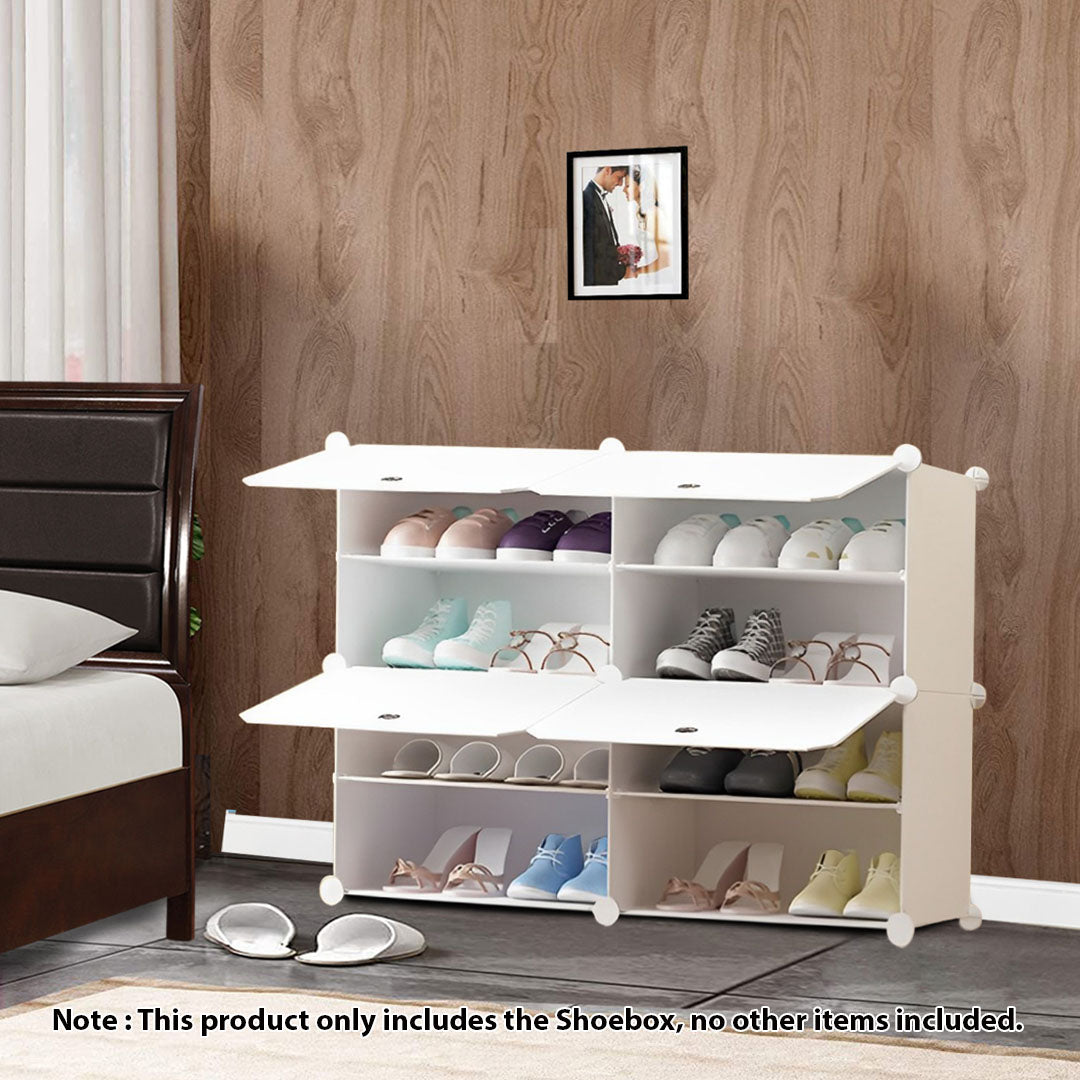 SOGA 4 Tier 2 Column White Shoe Rack Organizer Sneaker Footwear Storage Stackable Stand Cabinet Portable Wardrobe with Cover - Cafe Supply