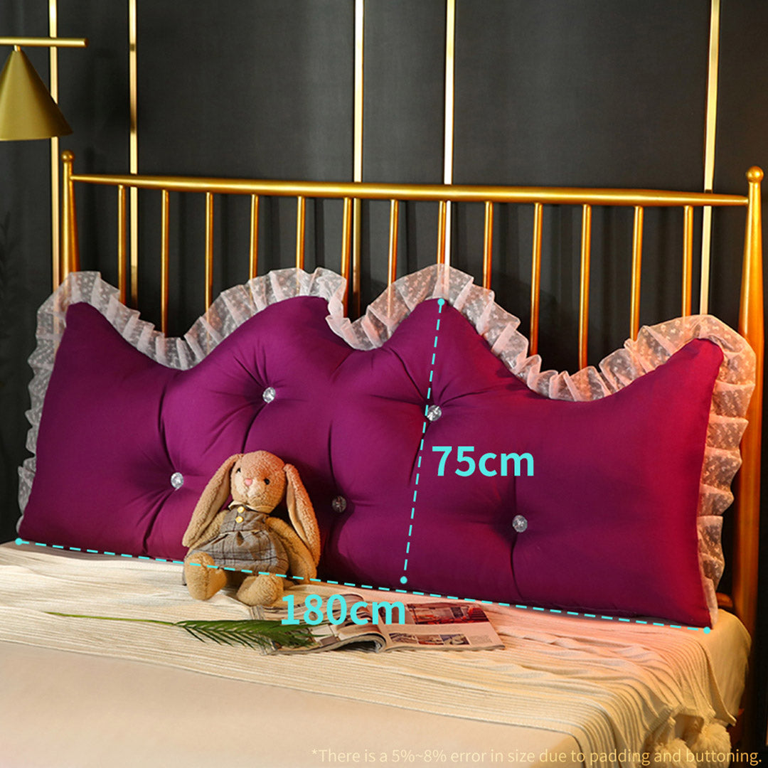 SOGA 4X 180cm Burgundy Princess Bed Pillow Headboard Backrest Bedside Tatami Sofa Cushion with Ruffle Lace Home Decor - Cafe Supply