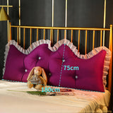 SOGA 4X 180cm Burgundy Princess Bed Pillow Headboard Backrest Bedside Tatami Sofa Cushion with Ruffle Lace Home Decor - Cafe Supply