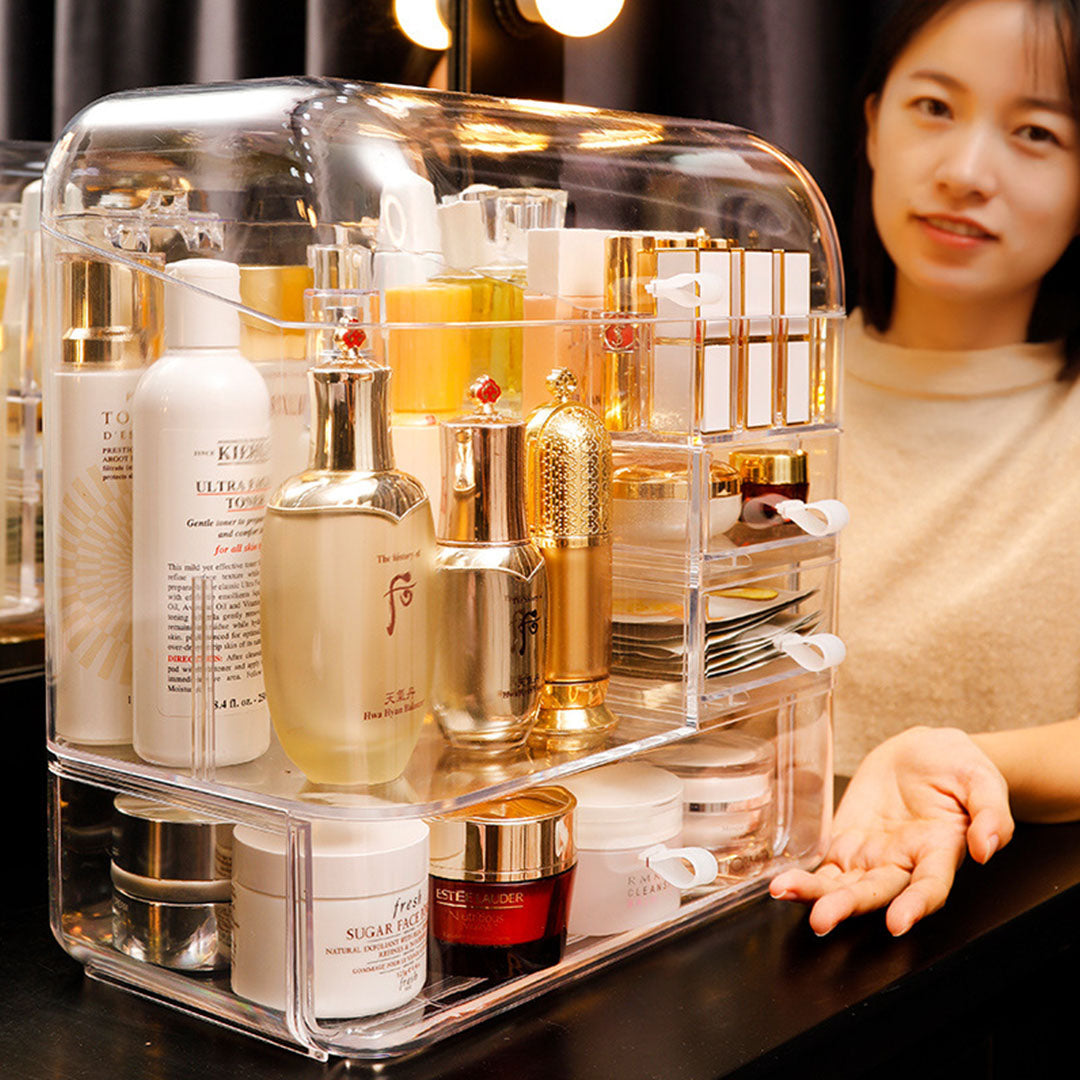 SOGA 2X Transparent Cosmetic Storage Box Clear Makeup Skincare Holder with Lid Drawers Waterproof  Dustproof Organiser - Cafe Supply