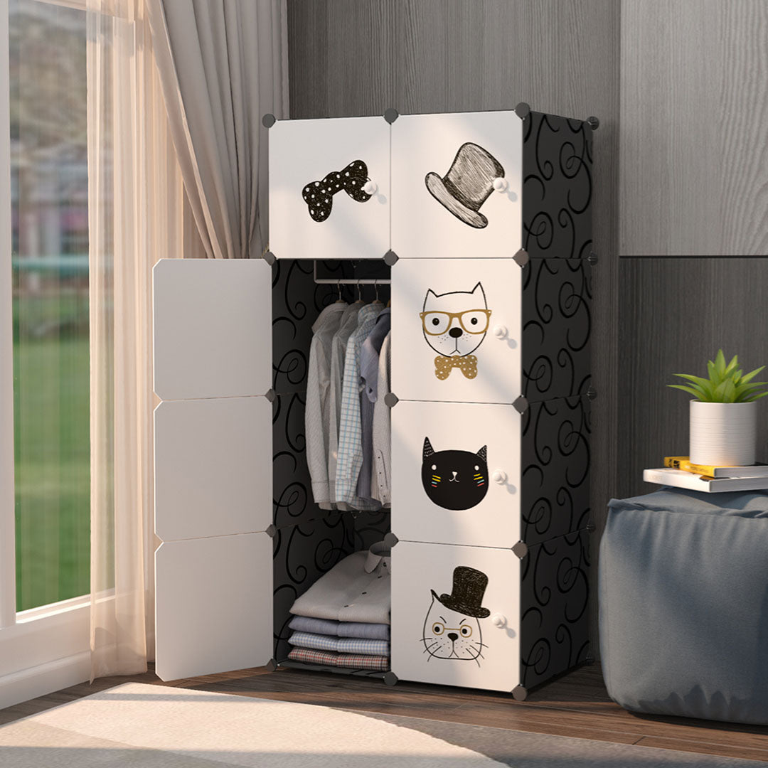 SOGA 8 Cubes Black Portable Wardrobe Divide-Grid Modular Storage Organiser Foldable Closet - Cafe Supply