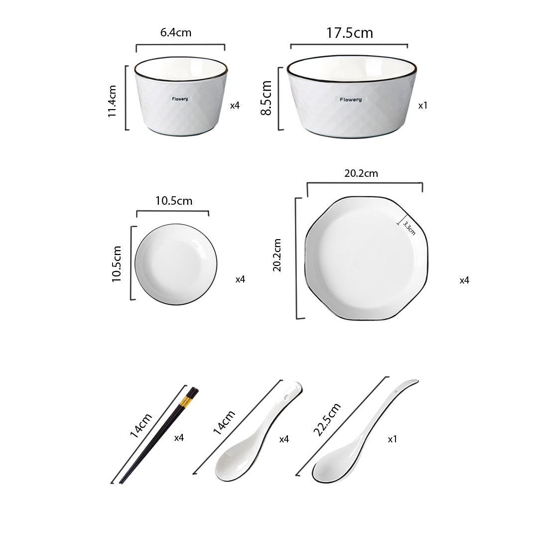 SOGA Diamond Pattern Ceramic Dinnerware Crockery Soup Bowl Plate Server Kitchen Home Decor Set of 13 - Cafe Supply