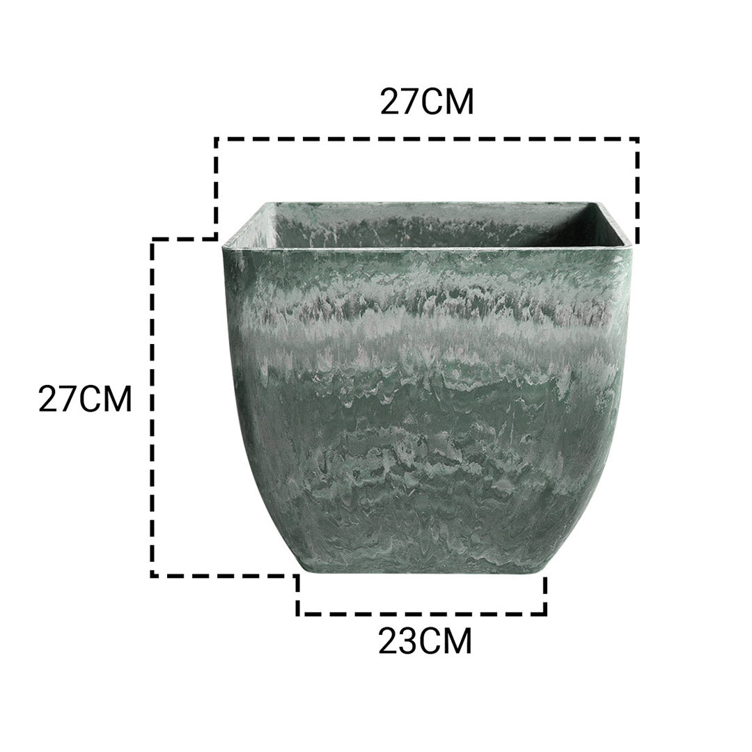 SOGA 2X 27cm Green Grey Square Resin Plant Flower Pot in Cement Pattern Planter Cachepot for Indoor Home Office - Cafe Supply
