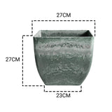 SOGA 2X 27cm Green Grey Square Resin Plant Flower Pot in Cement Pattern Planter Cachepot for Indoor Home Office - Cafe Supply