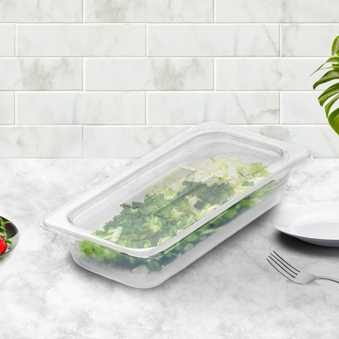 SOGA 65mm Clear Gastronorm GN Pan 1/3 Food Tray Storage Bundle of 4 with Lid - Cafe Supply