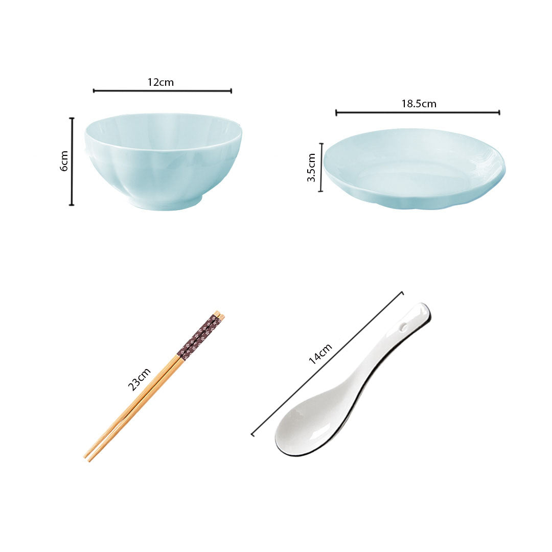 SOGA Light Blue Japanese Style Ceramic Dinnerware Crockery Soup Bowl Plate Server Kitchen Home Decor Set of 4 - Cafe Supply