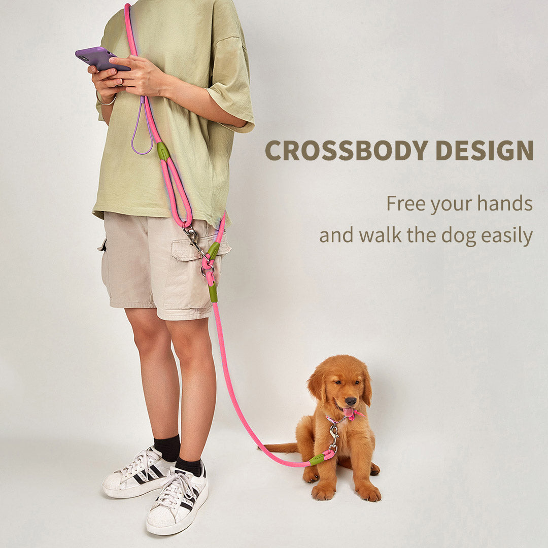 SOGA 2X 220cm Multifunction Hands-Free Rope Pet Cat Dog Puppy Double Ended Leash for Walking Training Tracking Obedience Pink - Cafe Supply