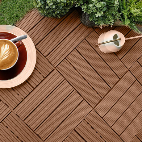 SOGA 2X 11 pcs Red Brown DIY Wooden Composite Decking Tiles Garden Outdoor Backyard Flooring Home Decor - Cafe Supply