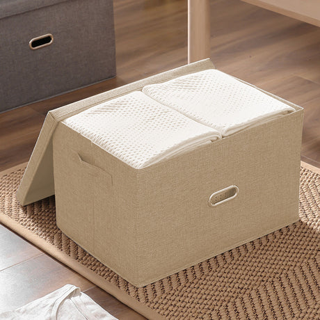 SOGA 2X Beige Large Foldable Canvas Storage Box Cube Clothes Basket Organiser Home Decorative Box - Cafe Supply