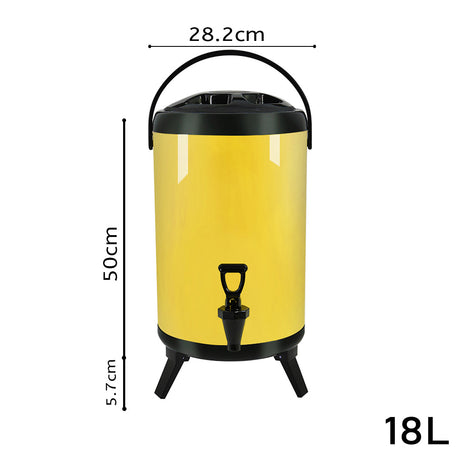 SOGA 2X 18L Stainless Steel Insulated Milk Tea Barrel Hot and Cold Beverage Dispenser Container with Faucet Yellow - Cafe Supply