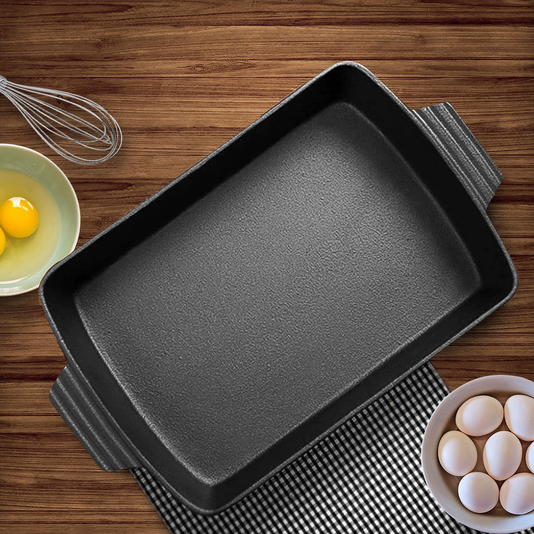 SOGA 33cm Cast Iron Rectangle Bread Cake Baking Dish Lasagna Roasting Pan - Cafe Supply
