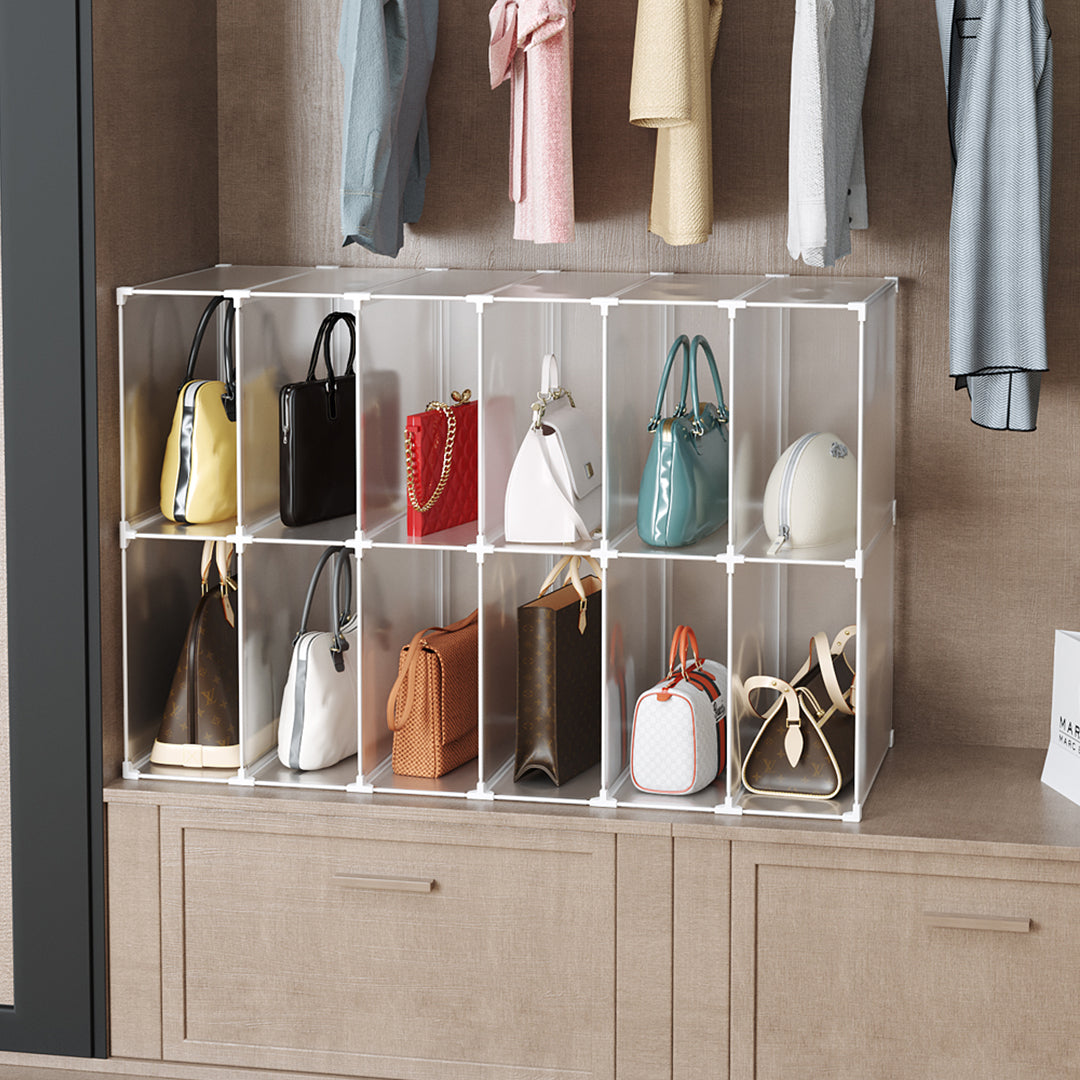 SOGA 2X 12-Cube Portable Bag Box Foldable Cubby DIY Organiser Tote Clutch Purse Space Saving Shelf Cabinet - Cafe Supply