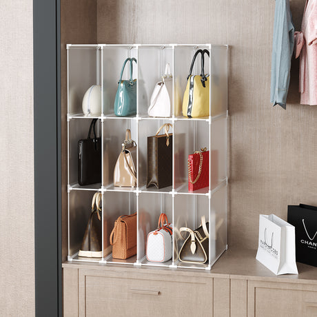 SOGA 2X 3 Tier Multifunctional PP Plastic Bag Box Portable Cubby DIY Storage Shelves Stackable Handbag Purse Organiser - Cafe Supply