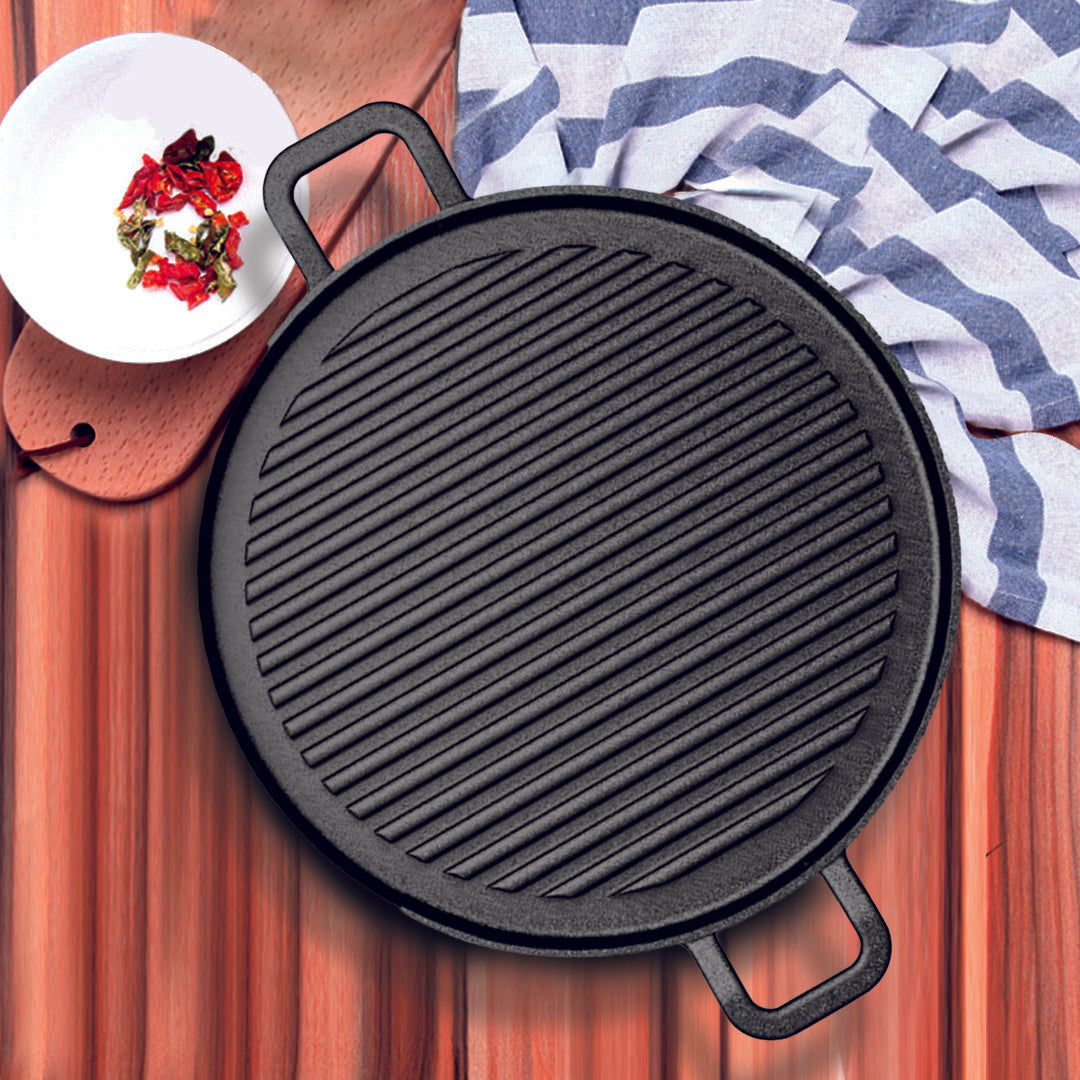 SOGA 28cm Ribbed Cast Iron Frying Pan Skillet Coating Steak Sizzle Platter - Cafe Supply