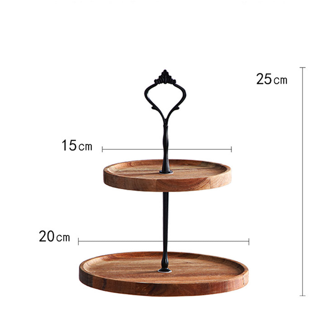SOGA 2X 15cm 2 Tier  Brown Round Wooden Acacia Dessert Tray Cake Snacks Cupcake Stand Buffet Serving Countertop Decor - Cafe Supply