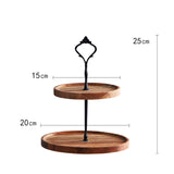 SOGA 2X 15cm 2 Tier  Brown Round Wooden Acacia Dessert Tray Cake Snacks Cupcake Stand Buffet Serving Countertop Decor - Cafe Supply