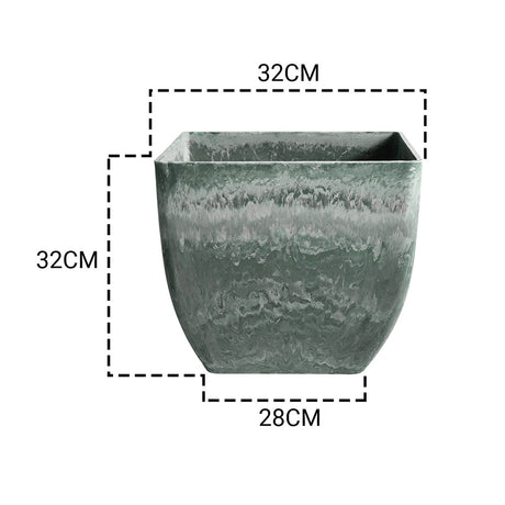 SOGA 2X 32cm Green Grey Square Resin Plant Flower Pot in Cement Pattern Planter Cachepot for Indoor Home Office - Cafe Supply
