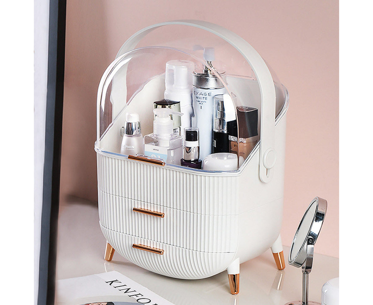 SOGA 2X 29cm White Countertop Makeup Cosmetic Storage Organiser Skincare Holder Jewelry Storage Box with Handle - Cafe Supply