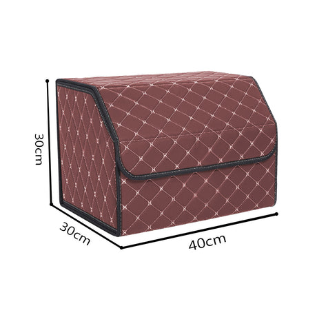 SOGA 2X Leather Car Boot Collapsible Foldable Trunk Cargo Organizer Portable Storage Box Coffee/Gold Stitch Medium - Cafe Supply