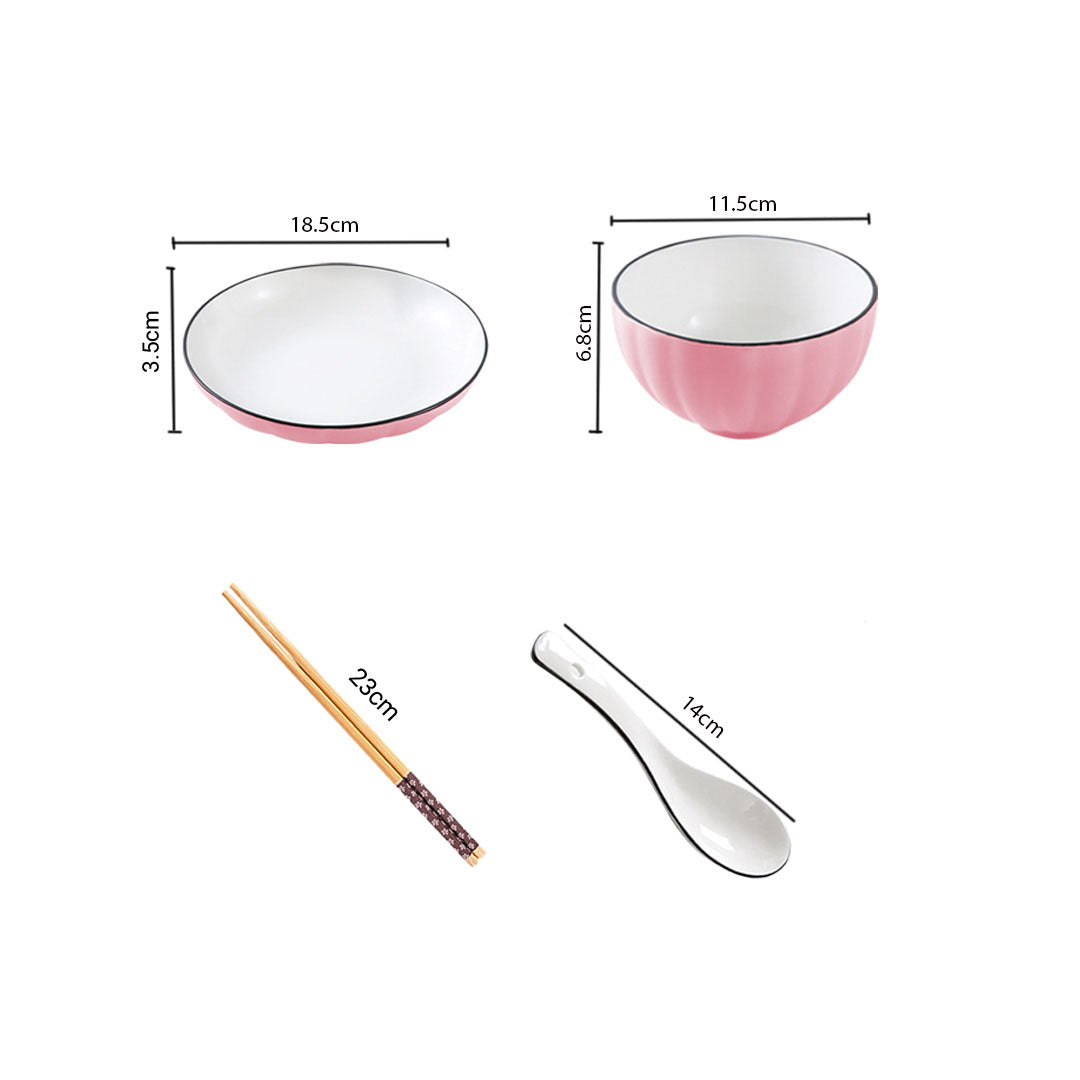 SOGA Pink Japanese Style Ceramic Dinnerware Crockery Soup Bowl Plate Server Kitchen Home Decor Set of 8 - Cafe Supply
