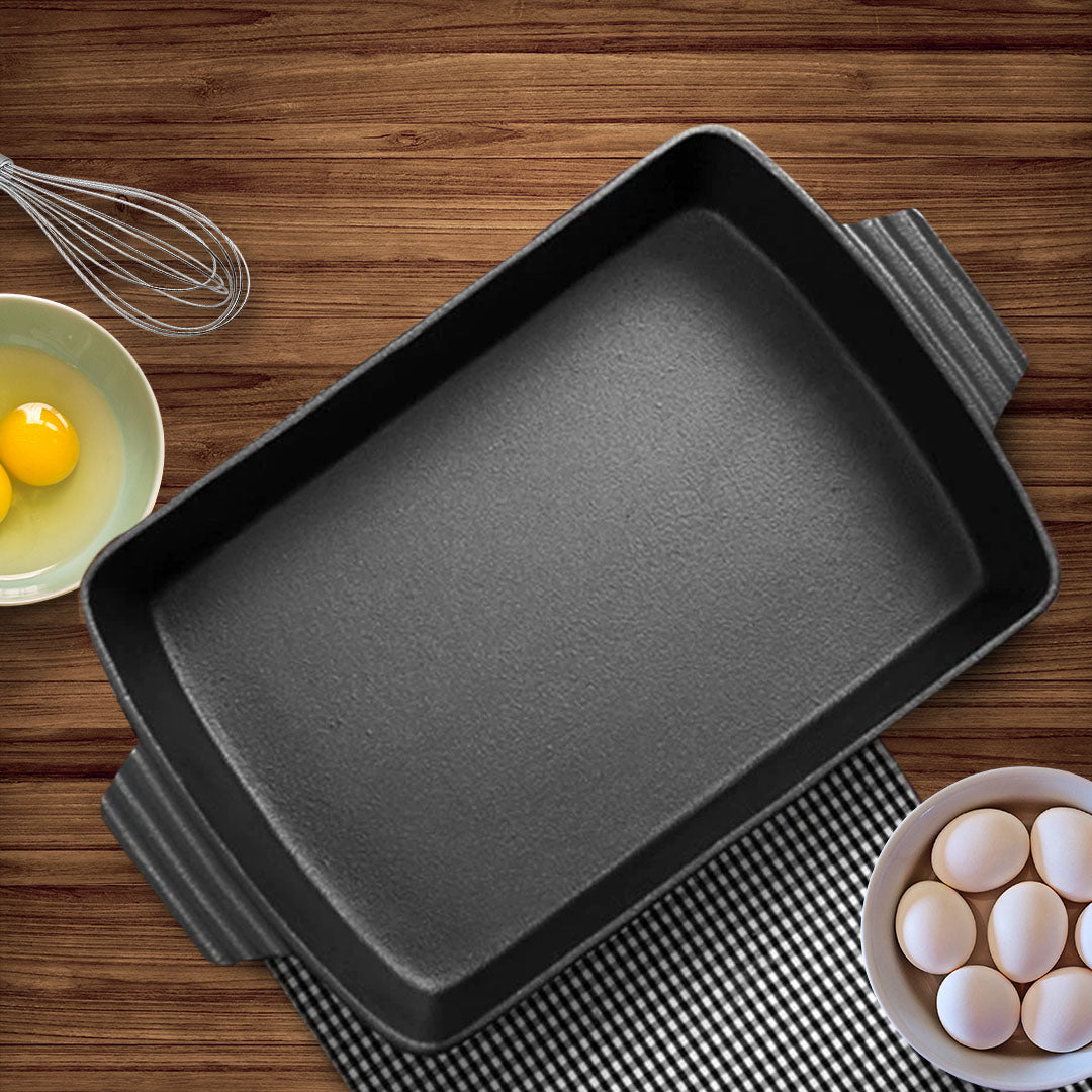 SOGA 2X 33cm Cast Iron Rectangle Bread Cake Baking Dish Lasagna Roasting Pan - Cafe Supply