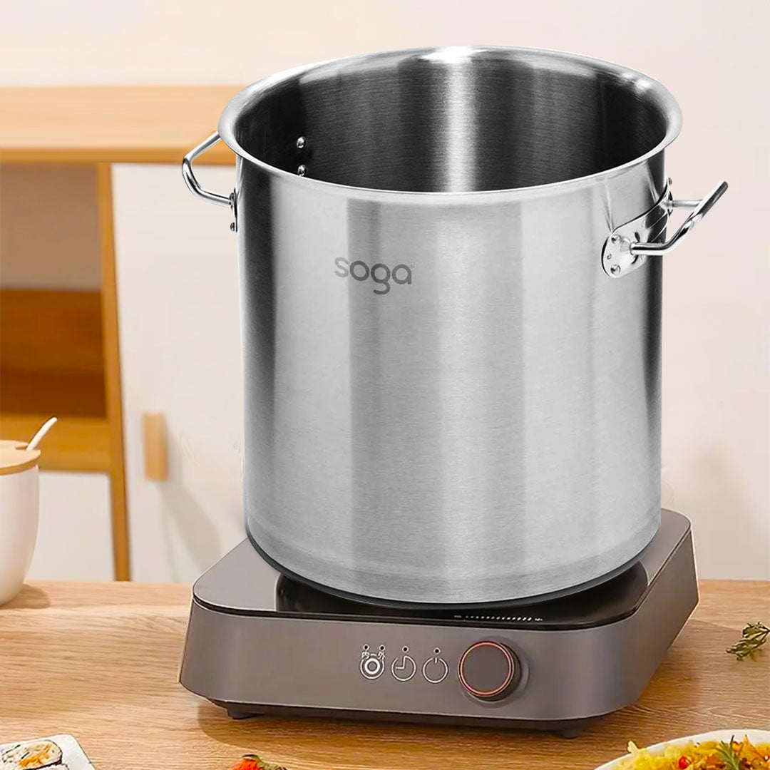 SOGA Stock Pot 21L Top Grade Thick Stainless Steel Stockpot 18/10 Without Lid - Cafe Supply
