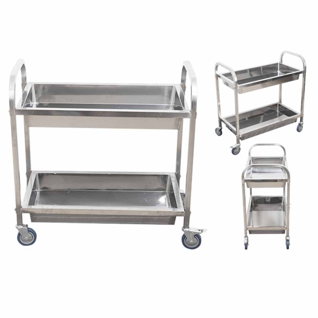SOGA 2 Tier 75x40x83cm Stainless Steel Kitchen Trolley Bowl Collect Service Food Cart Small - Cafe Supply