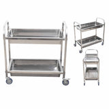 SOGA 2 Tier 75x40x83cm Stainless Steel Kitchen Trolley Bowl Collect Service Food Cart Small - Cafe Supply