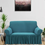 SOGA 2-Seater Blue Sofa Cover with Ruffled Skirt Couch Protector High Stretch Lounge Slipcover Home Decor - Cafe Supply