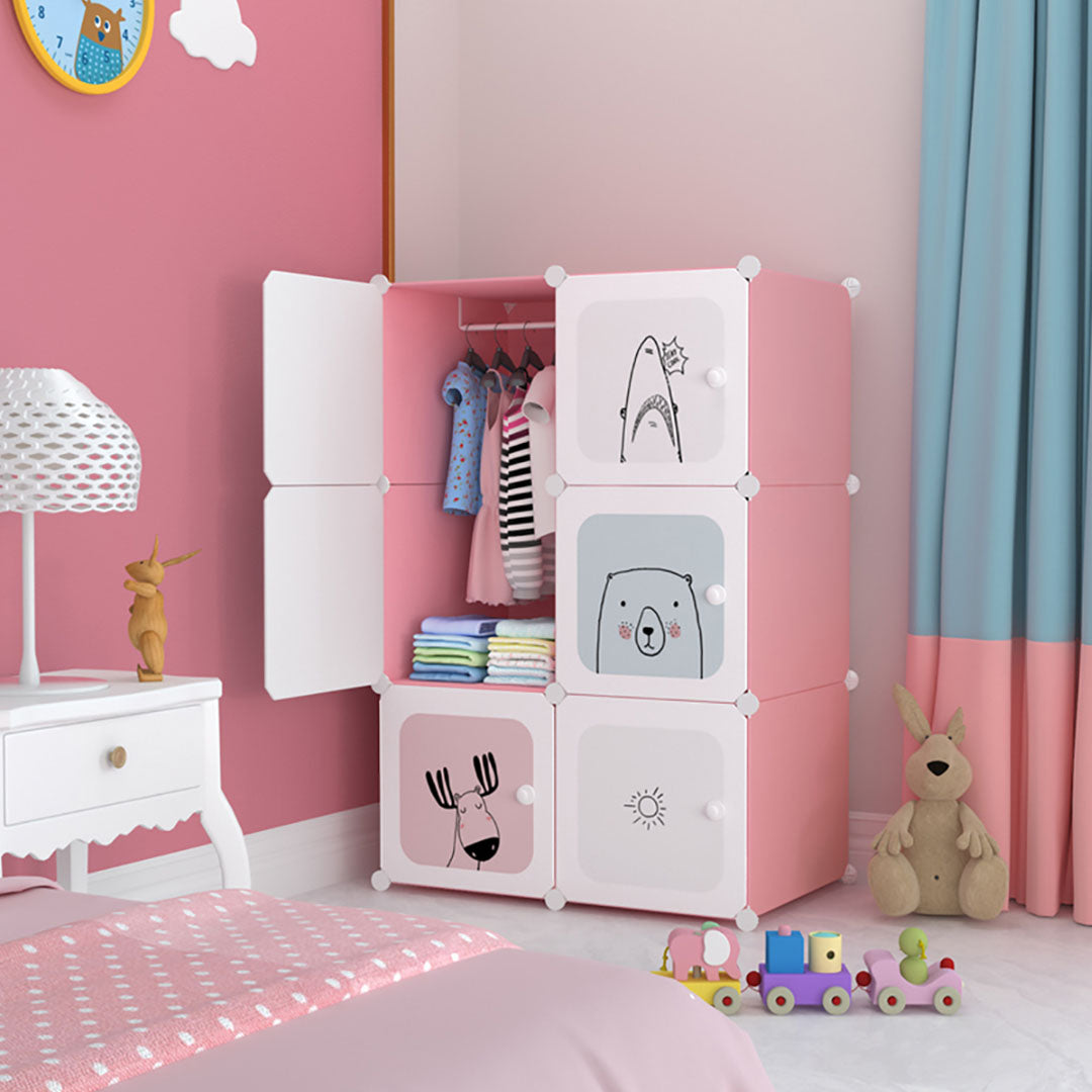 SOGA 6 Cubes Pink Portable Wardrobe Divide-Grid Modular Storage Organiser Foldable Closet - Cafe Supply