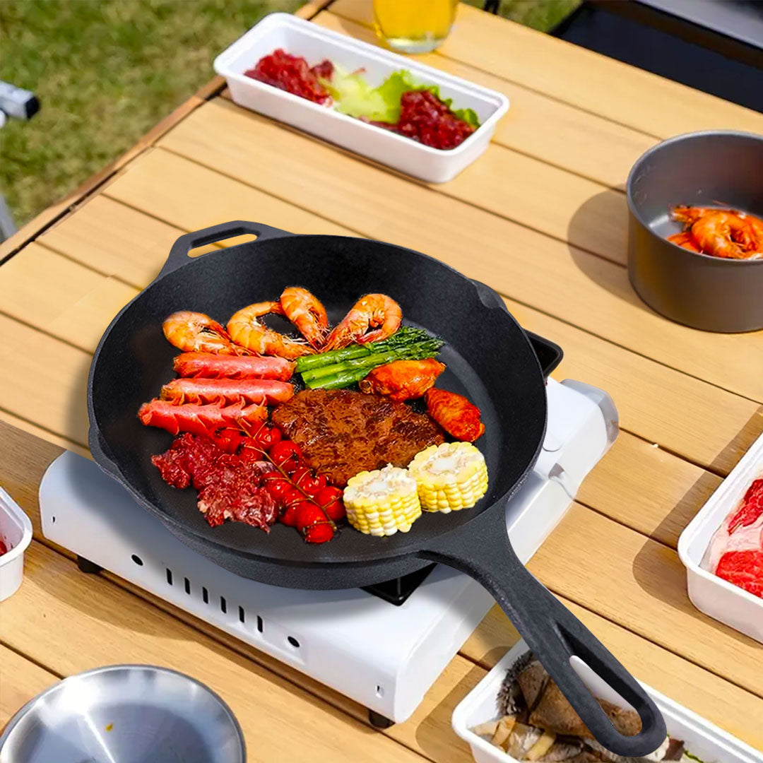 SOGA 2X 30cm Round Cast Iron Frying Pan Skillet Steak Sizzle Platter with Helper Handle - Cafe Supply