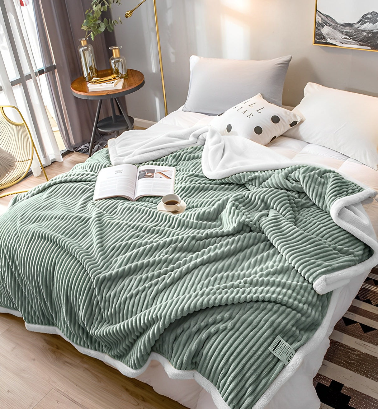 SOGA 2X Light Green Throw Blanket Warm Cozy Double Sided Thick Flannel Coverlet Fleece Bed Sofa Comforter - Cafe Supply