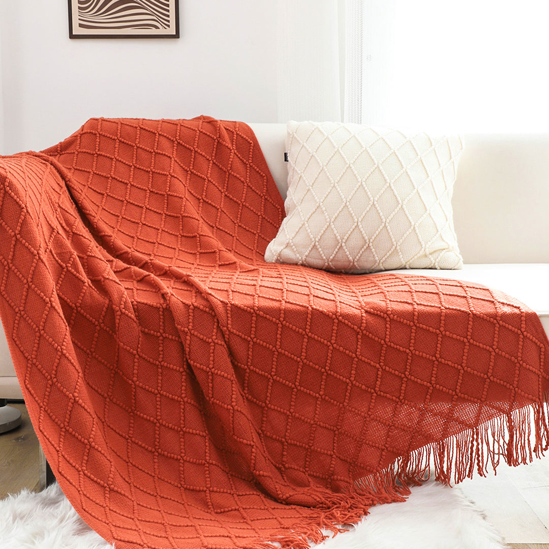 SOGA 2X Red Diamond Pattern Knitted Throw Blanket Warm Cozy Woven Cover Couch Bed Sofa Home Decor with Tassels - Cafe Supply